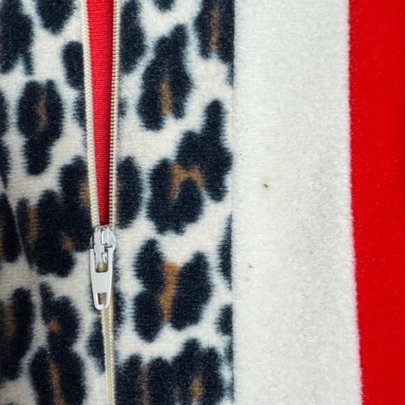 Vanity Fair VINTAGE Red Leopard Animal Print Fleece half Zip House Dress Size 14 - Picture 2 of 9